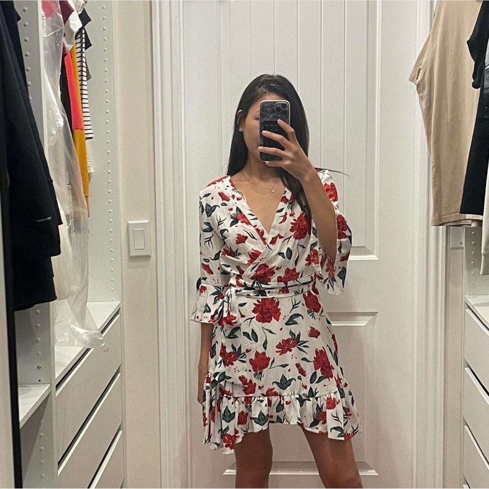 Floral Wrap Dress in Red and White